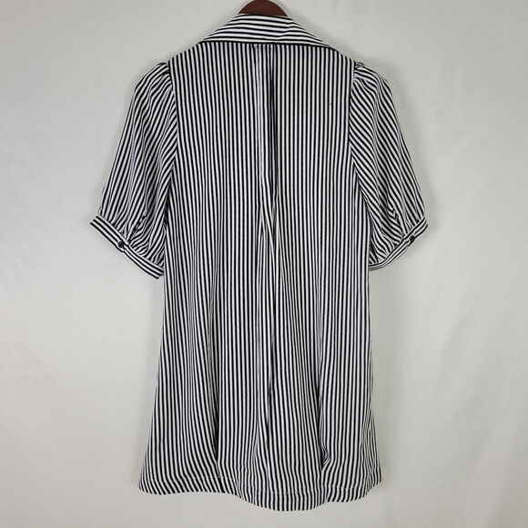 Casual Living Shirt Women Large Top Pleated Stripe 1/2 Sleeve Collared Button Up - Picture 2 of 10